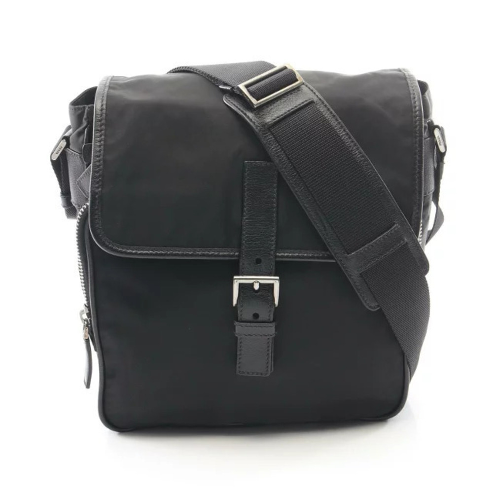 Prada TESSUTO MIX Shoulder Bag Leather Black